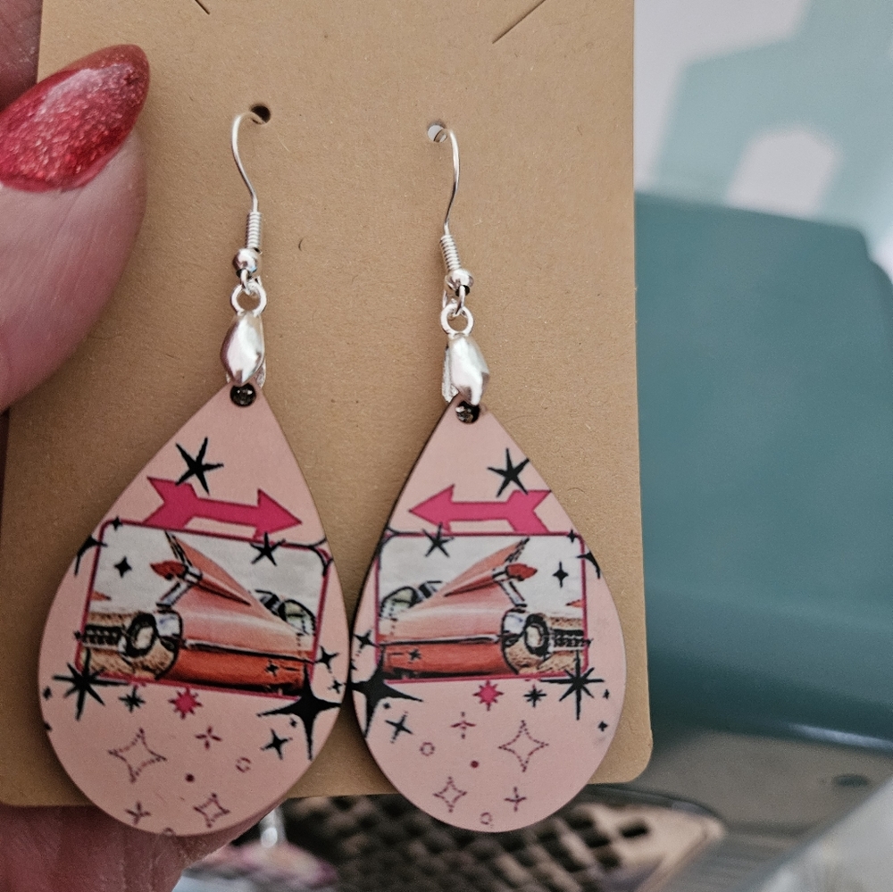 Atomic Mid Century Modern Classic Car Earrings - Picture 3 of 3